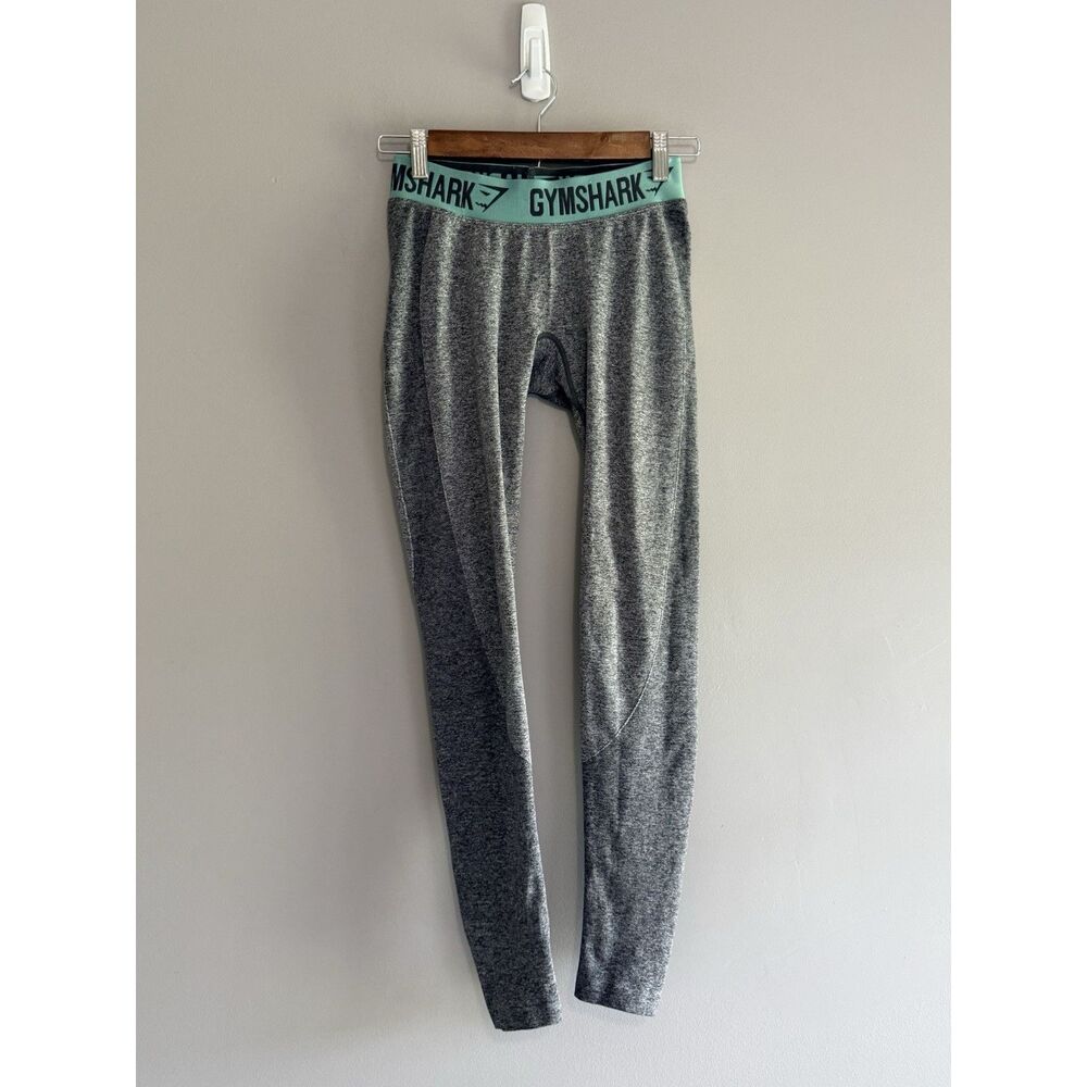 Gymshark Flex Leggings Gray Teal Waistband Stretch Knit Shaping Athletic Gym Sm - Picture 5 of 14